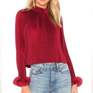 NWOT Tibi Long Sleeve Pleated Crop Top in Red Size Small